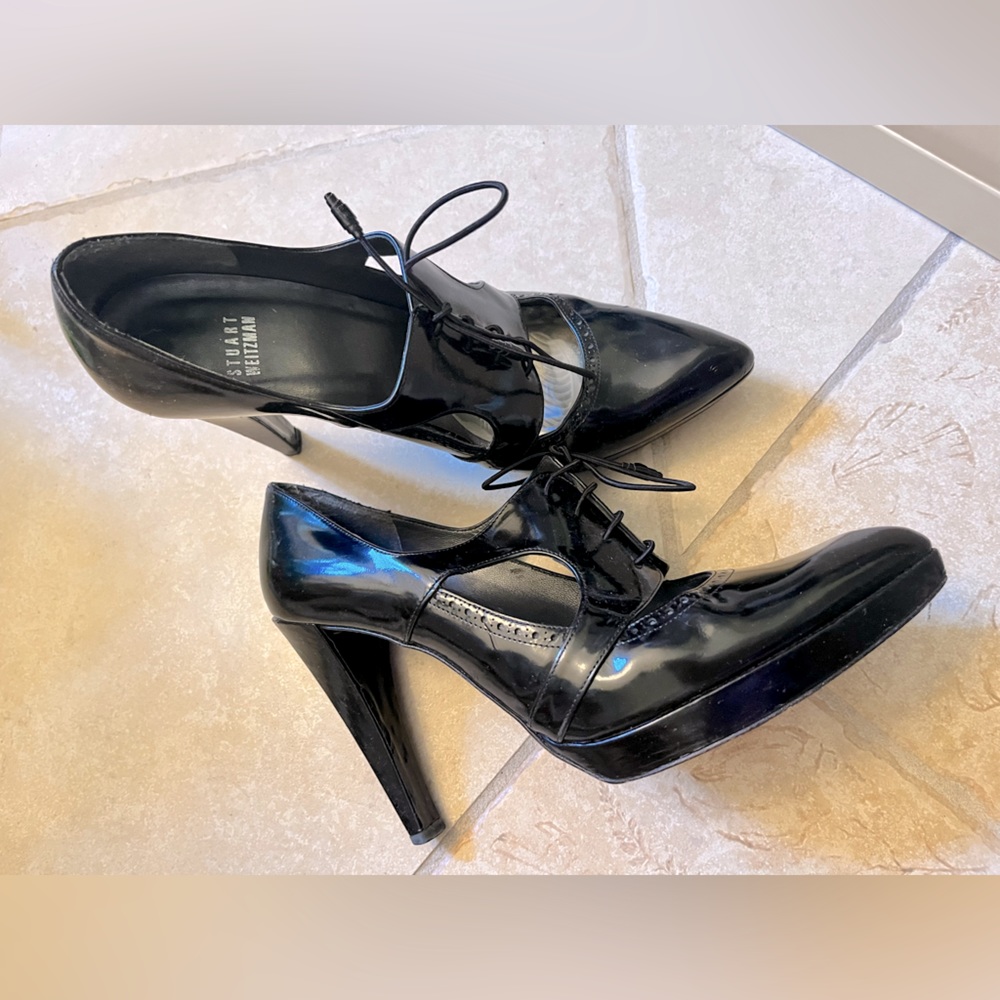 Stuart Weitzman Black Lace-up Pointed toe Platform Heels Size 8